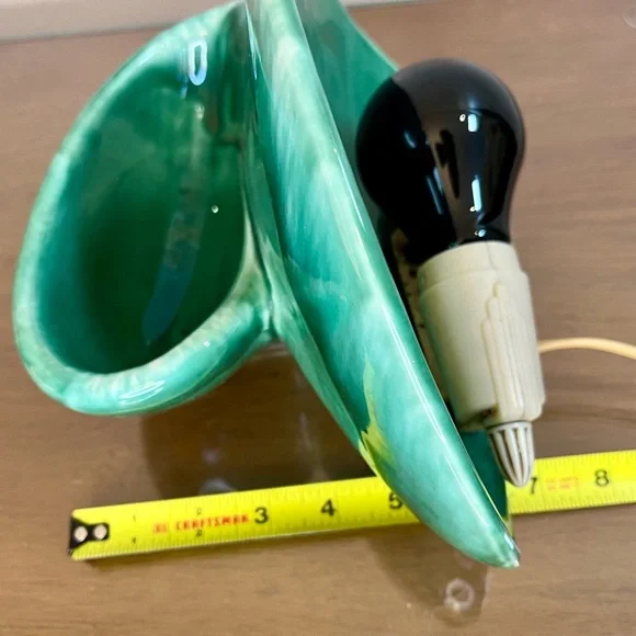 Vintage MCM TV Lamp - Planter, Green Drip Glaze, Shell Design Ambient Light Vibe - Picture 11 of 17
